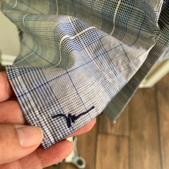 Marc Anthony Plaid Dress Shirt Men's Medium Stretch Slim Fit Button Up - Picture 3 of 5